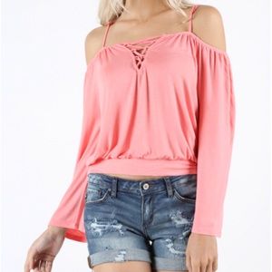 Miami open open shoulder pink rose color top